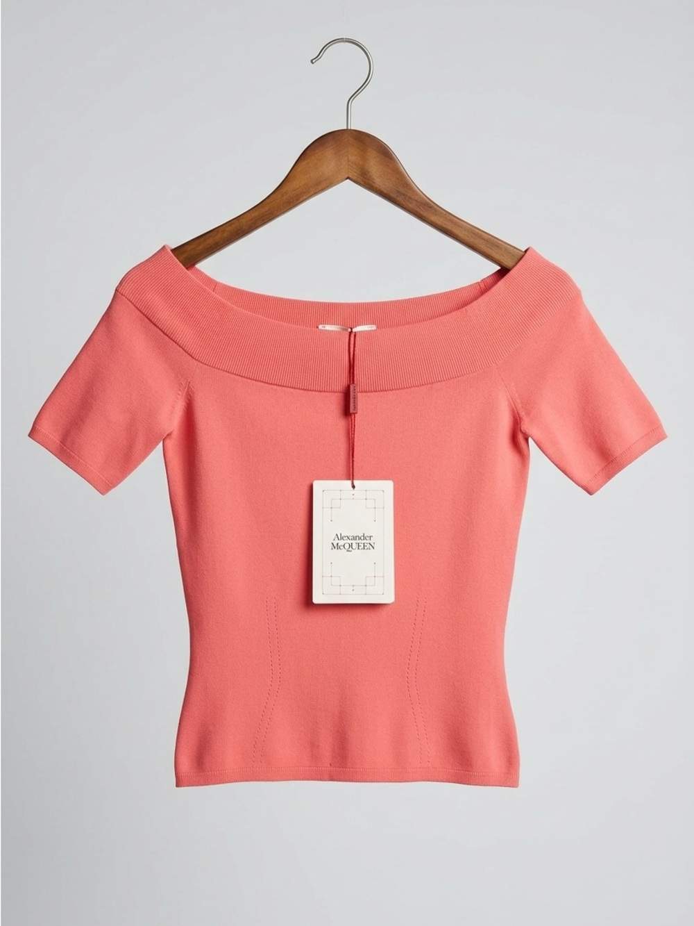New w/Tags McQueen Coral Off-the-Shoulder Short Sleeve Top